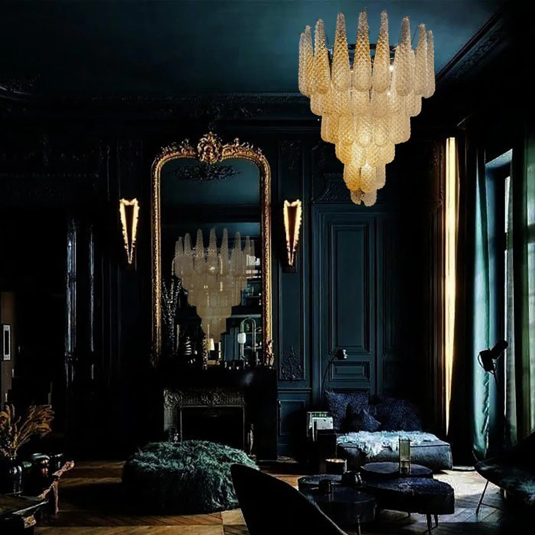 Vintage Amber Murano Glass Petals Drop Chandelier - Nuvé