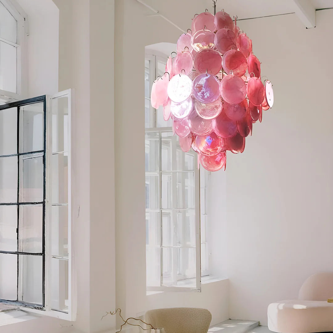 Huge Vintage Murano Pink Disks Chandelier - Nuvé