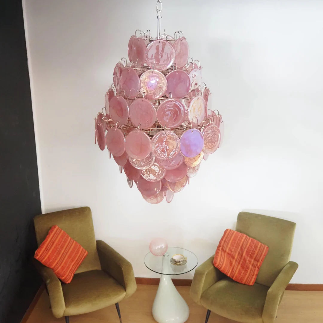 Huge Vintage Murano Pink Disks Chandelier - Nuvé