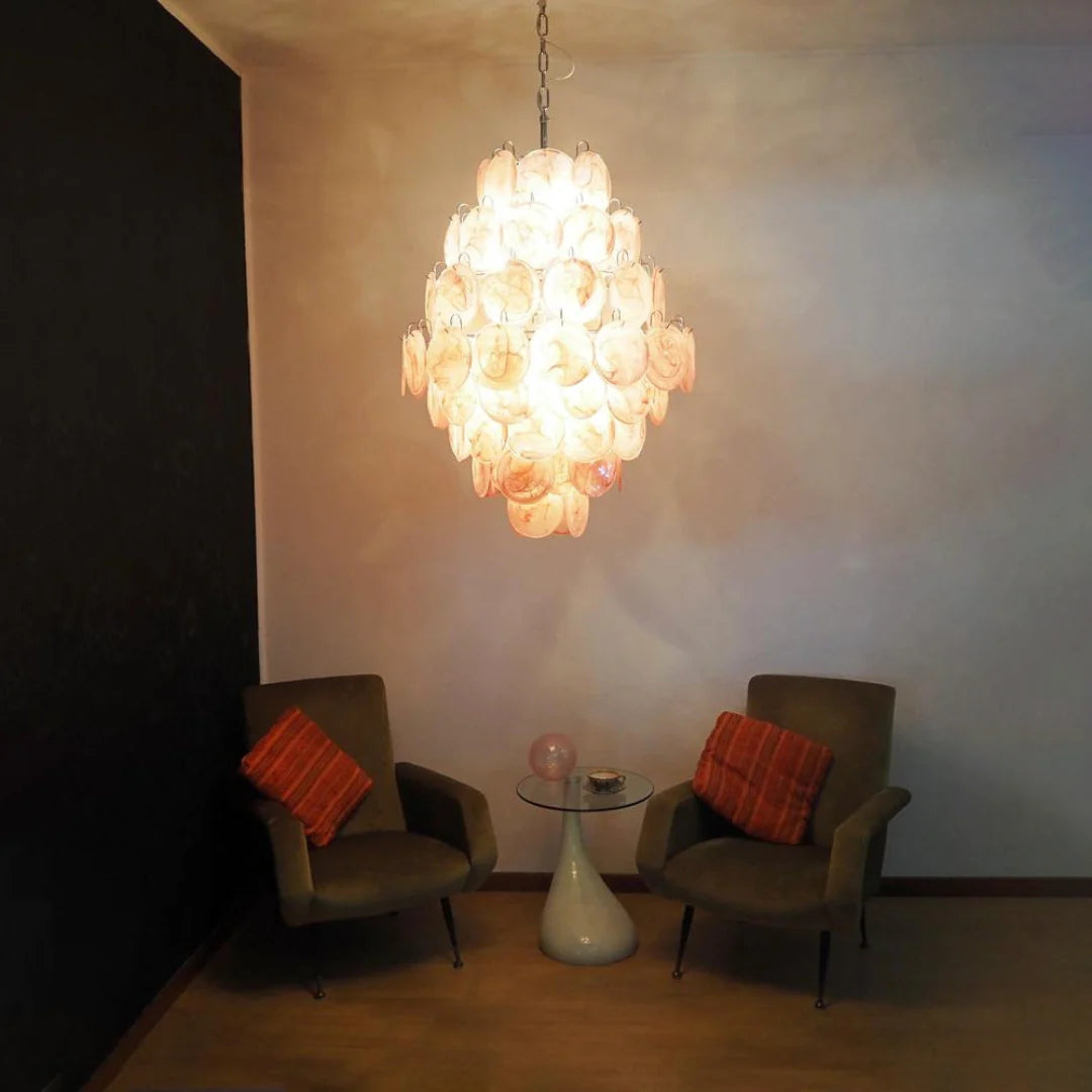 Huge Vintage Murano Pink Disks Chandelier - Nuvé