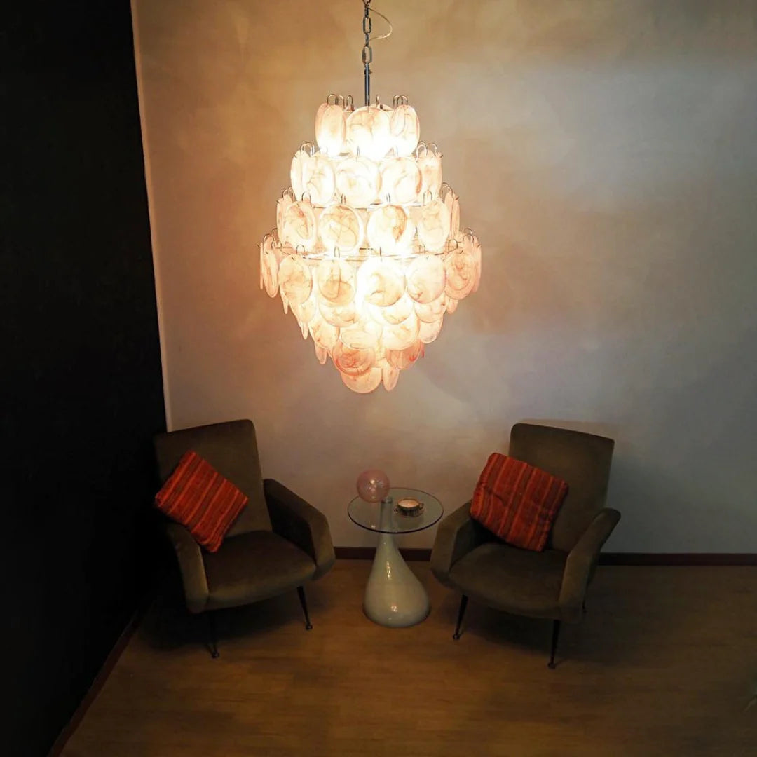 Huge Vintage Murano Pink Disks Chandelier - Nuvé