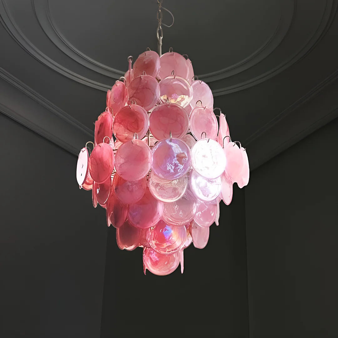 Huge Vintage Murano Pink Disks Chandelier - Nuvé