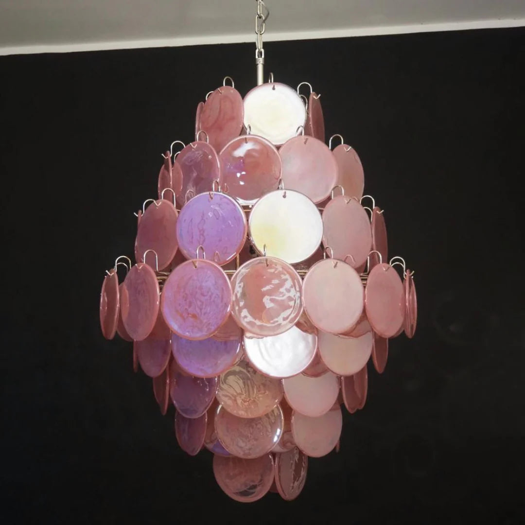 Huge Vintage Murano Pink Disks Chandelier - Nuvé