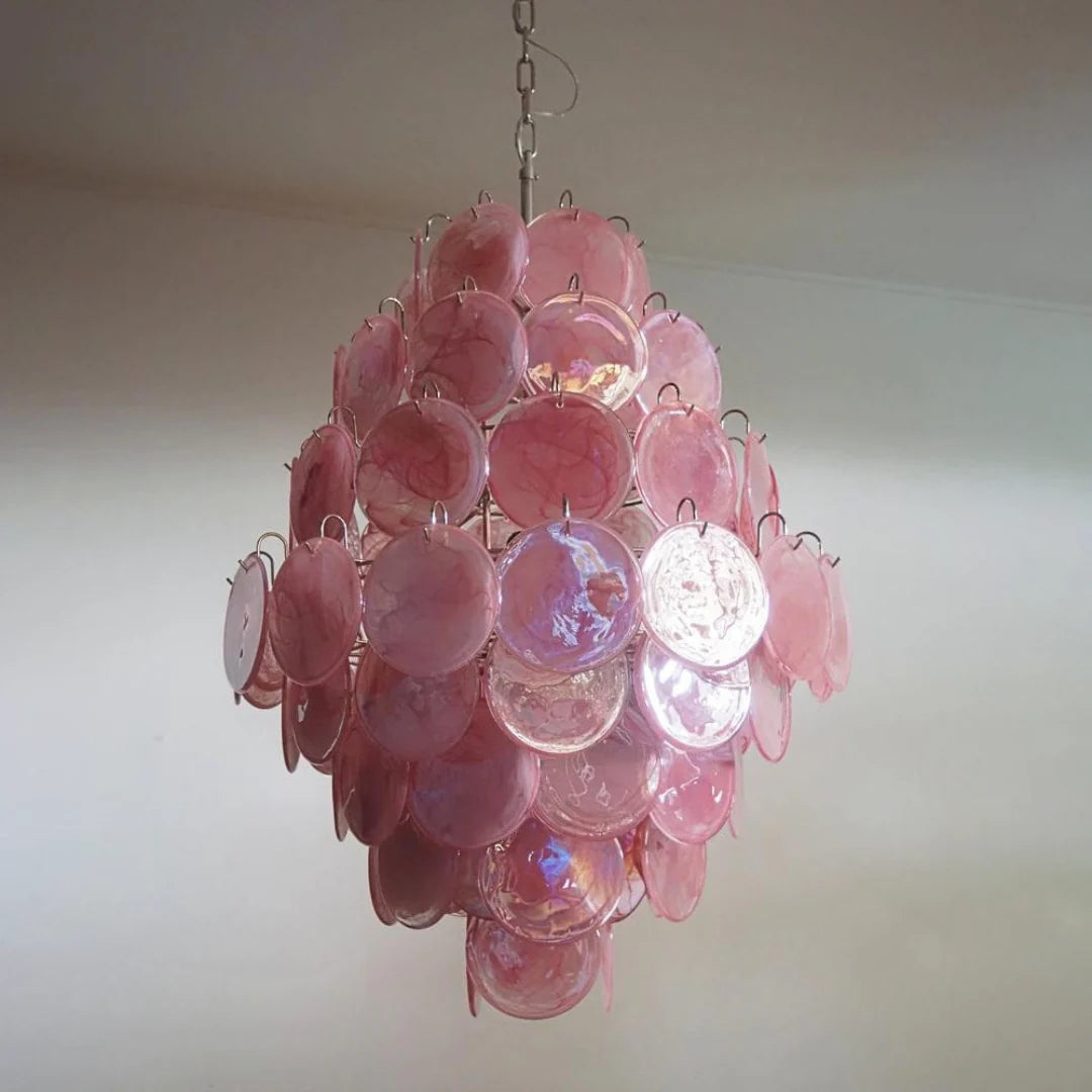 Huge Vintage Murano Pink Disks Chandelier - Nuvé