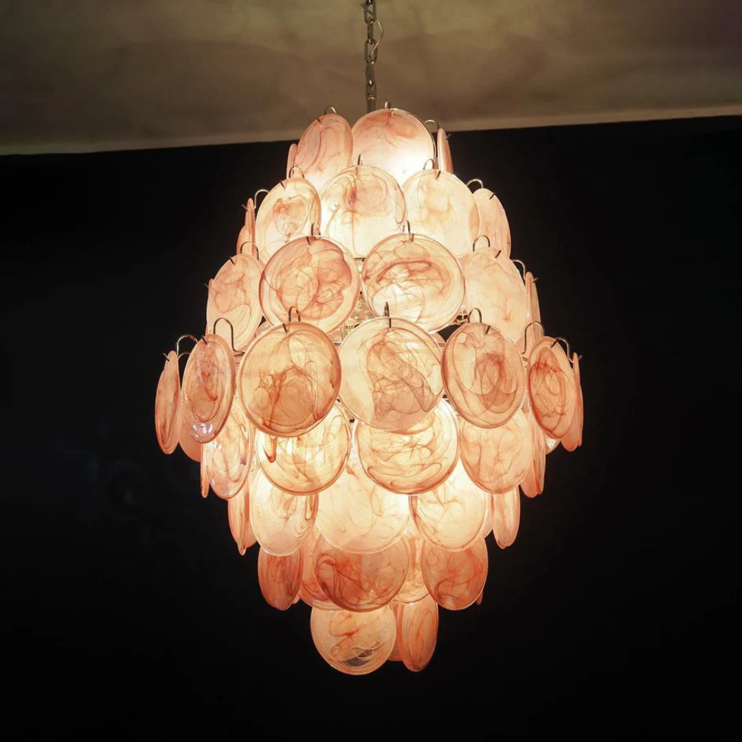 Huge Vintage Murano Pink Disks Chandelier - Nuvé