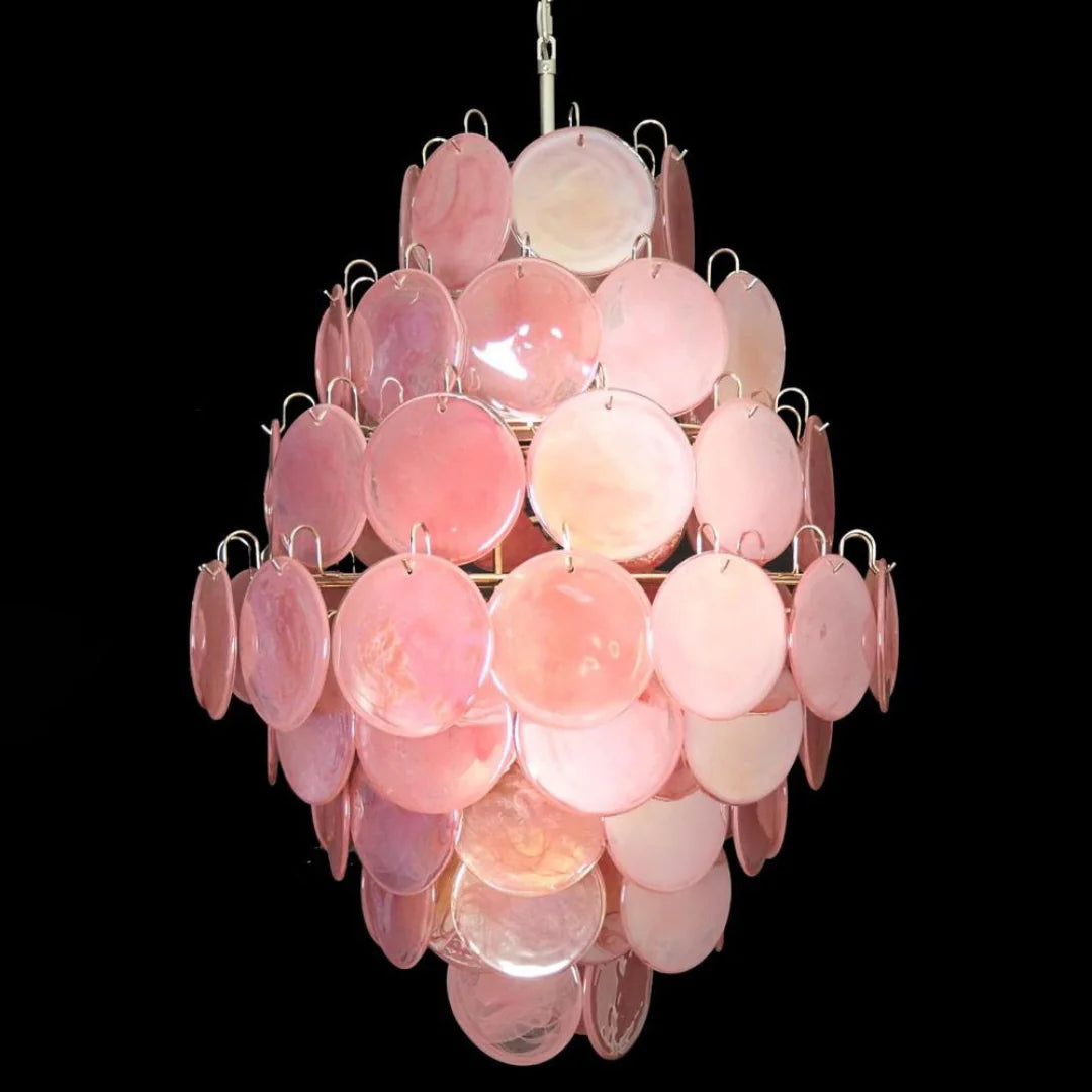 Huge Vintage Murano Pink Disks Chandelier - Nuvé