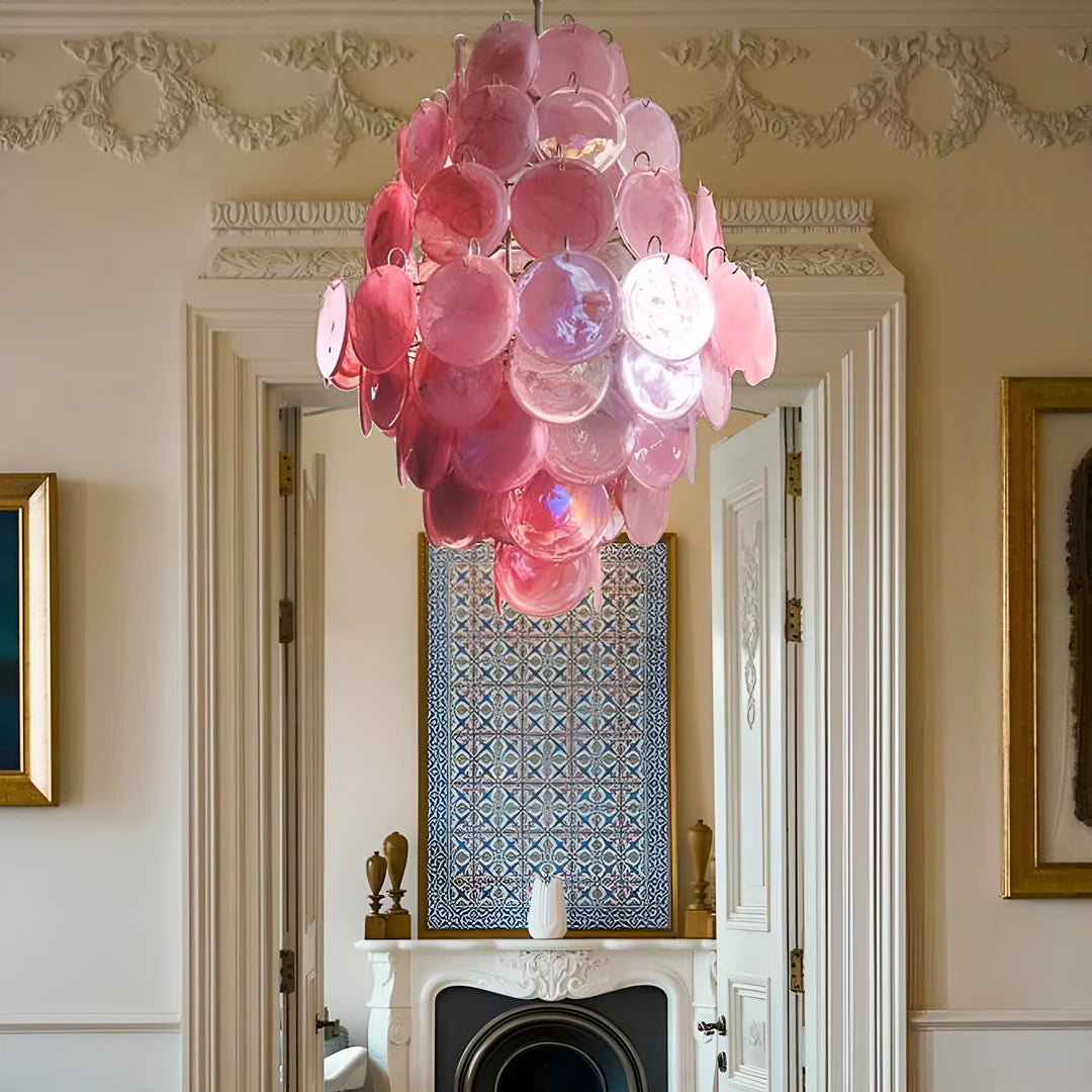 Huge Vintage Murano Pink Disks Chandelier - Nuvé