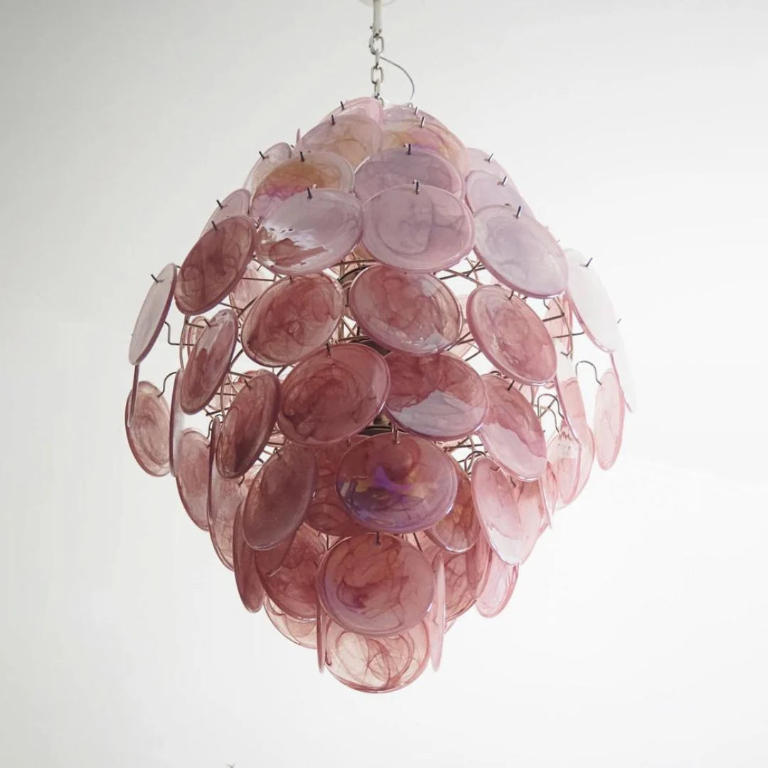 Huge Vintage Murano Pink Disks Chandelier - Nuvé