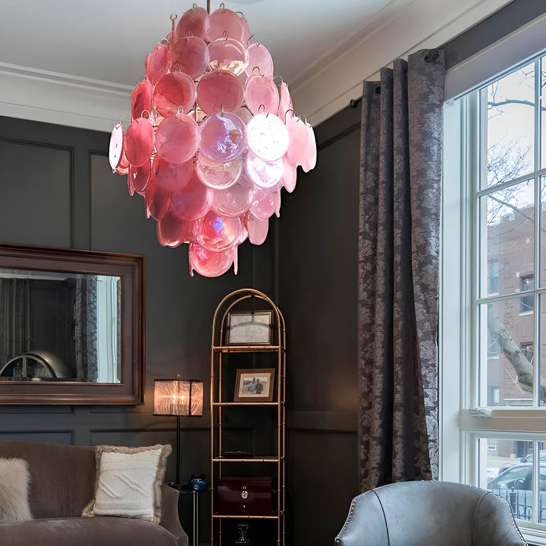 Huge Vintage Murano Pink Disks Chandelier - Nuvé