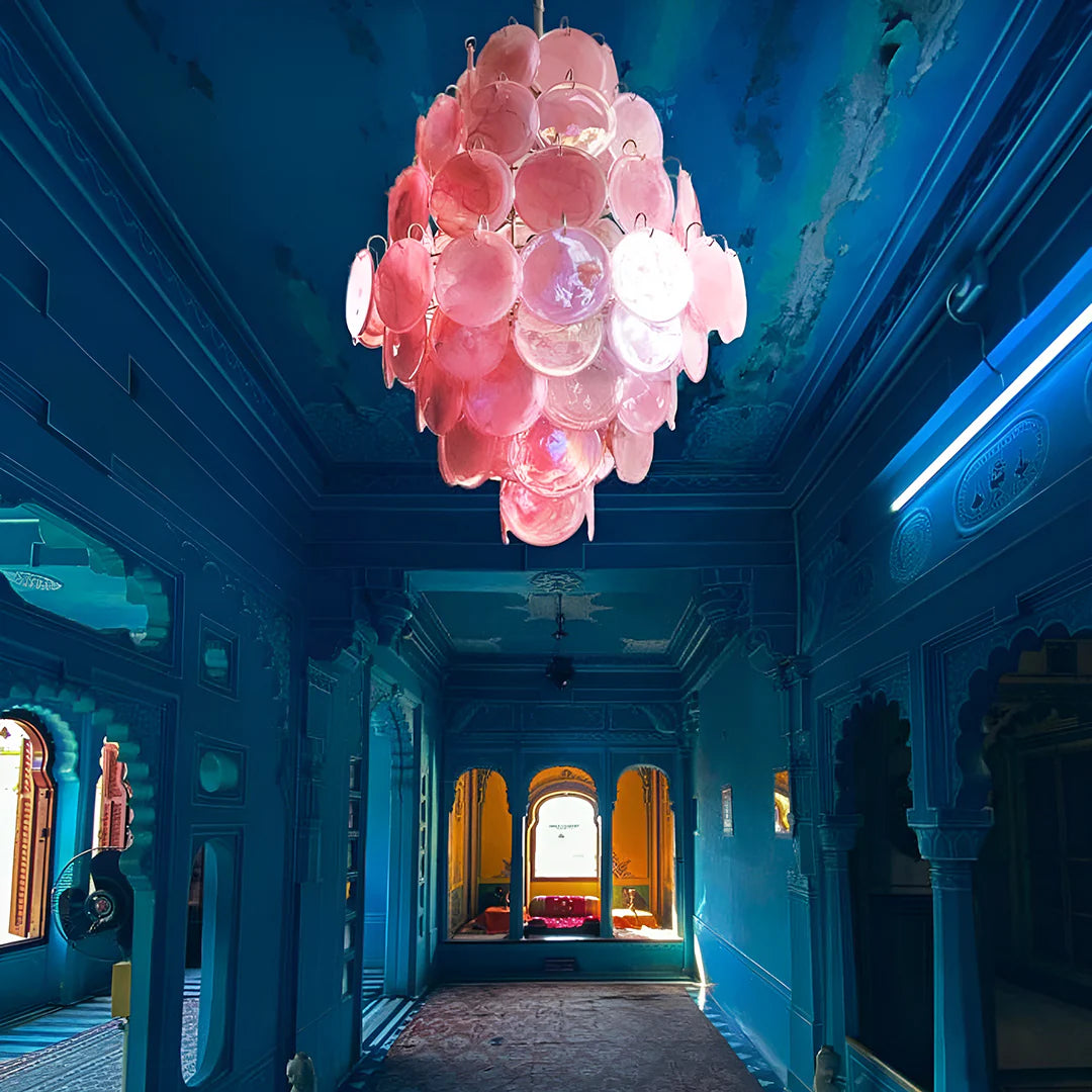 Huge Vintage Murano Pink Disks Chandelier - Nuvé