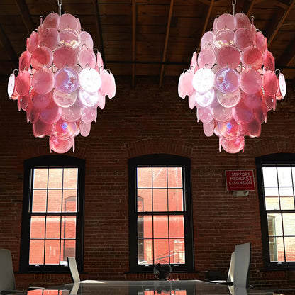 Huge Vintage Murano Pink Disks Chandelier - Nuvé