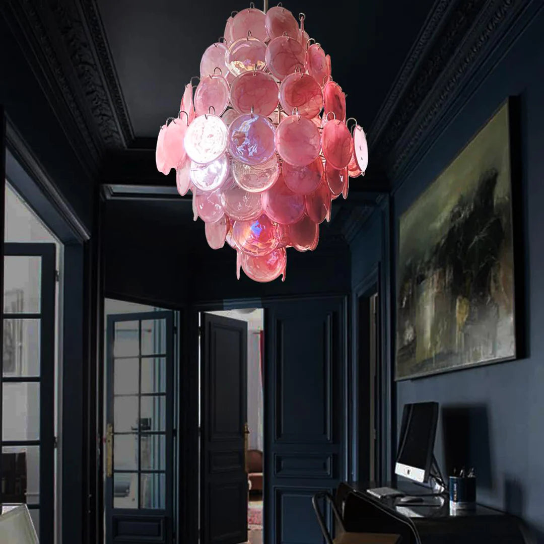 Huge Vintage Murano Pink Disks Chandelier - Nuvé