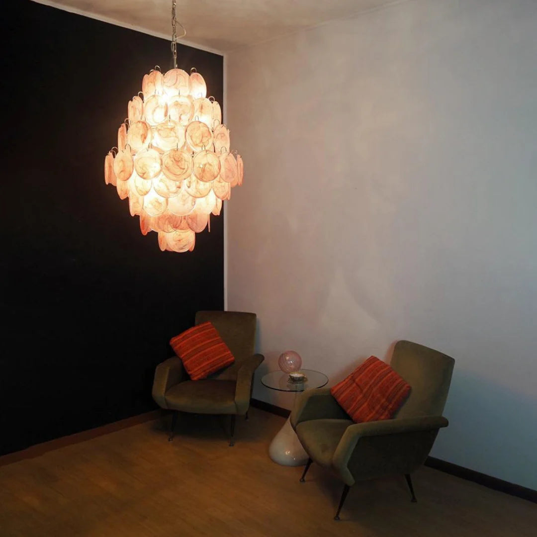 Huge Vintage Murano Pink Disks Chandelier - Nuvé