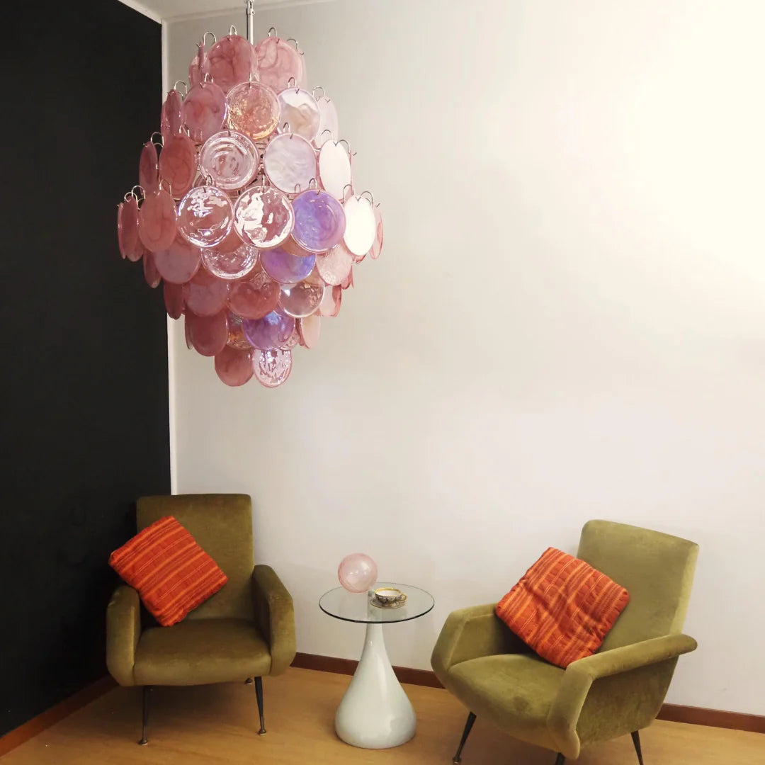 Huge Vintage Murano Pink Disks Chandelier - Nuvé