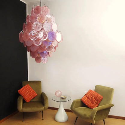 Huge Vintage Murano Pink Disks Chandelier - Nuvé