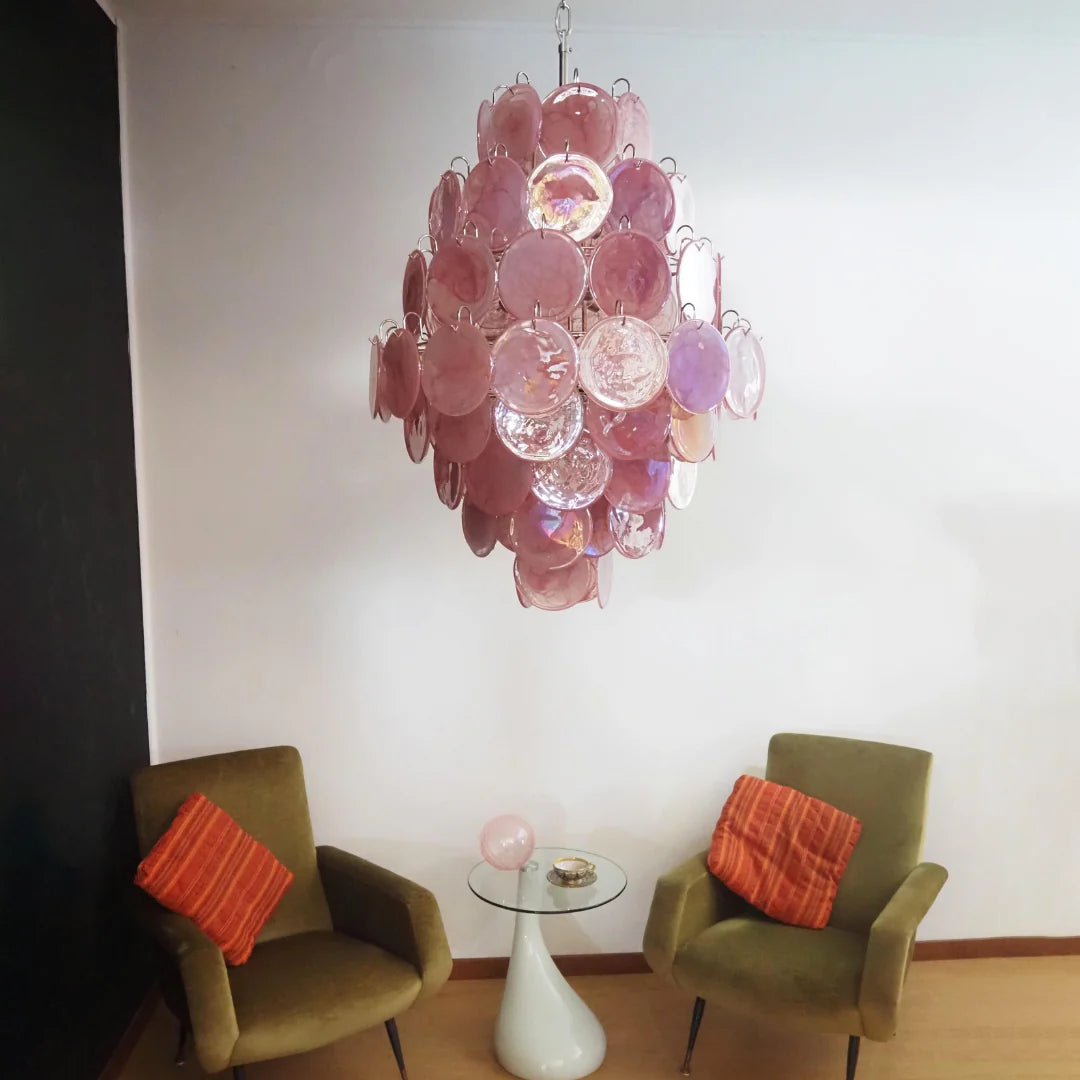 Huge Vintage Murano Pink Disks Chandelier - Nuvé