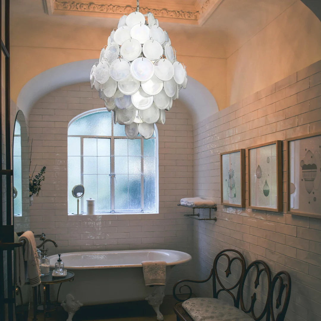 Huge Vintage Murano White Disks Chandelier - Nuvé