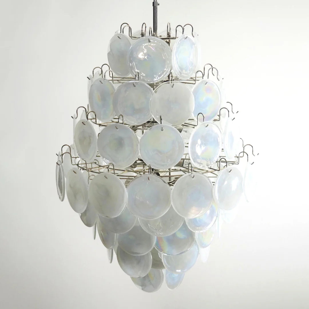 Huge Vintage Murano White Disks Chandelier - Nuvé