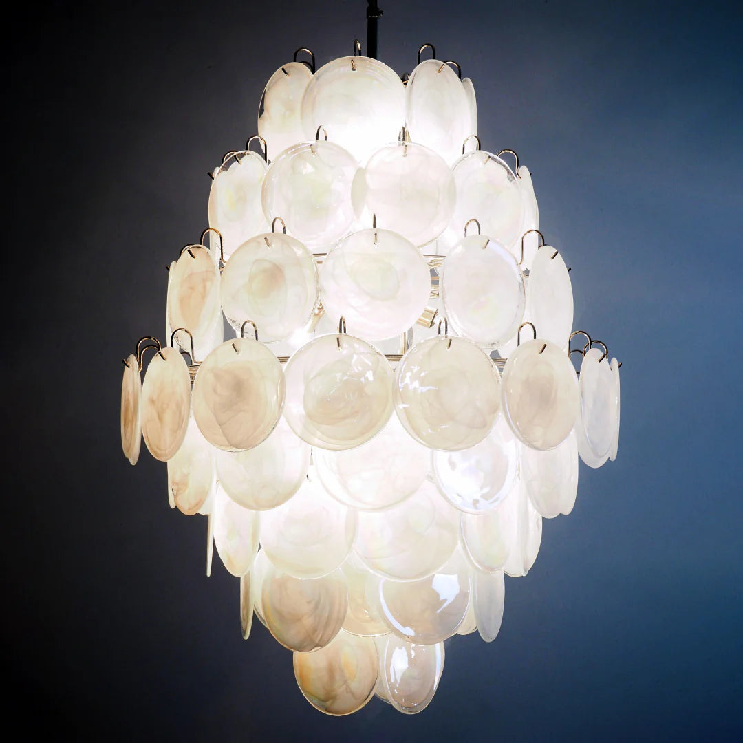 Huge Vintage Murano White Disks Chandelier - Nuvé