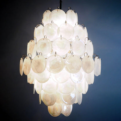 Huge Vintage Murano White Disks Chandelier - Nuvé