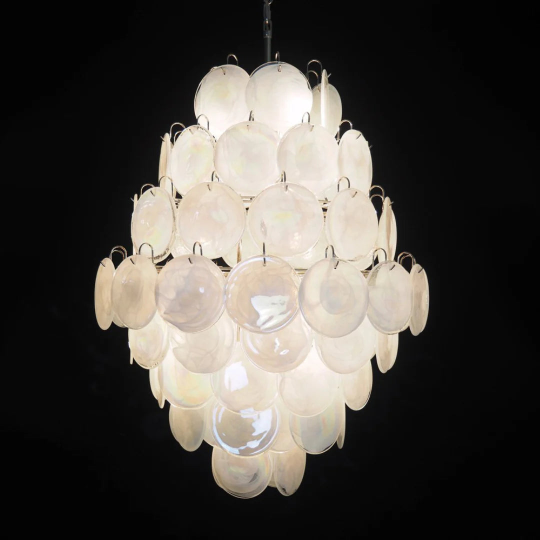 Huge Vintage Murano White Disks Chandelier - Nuvé