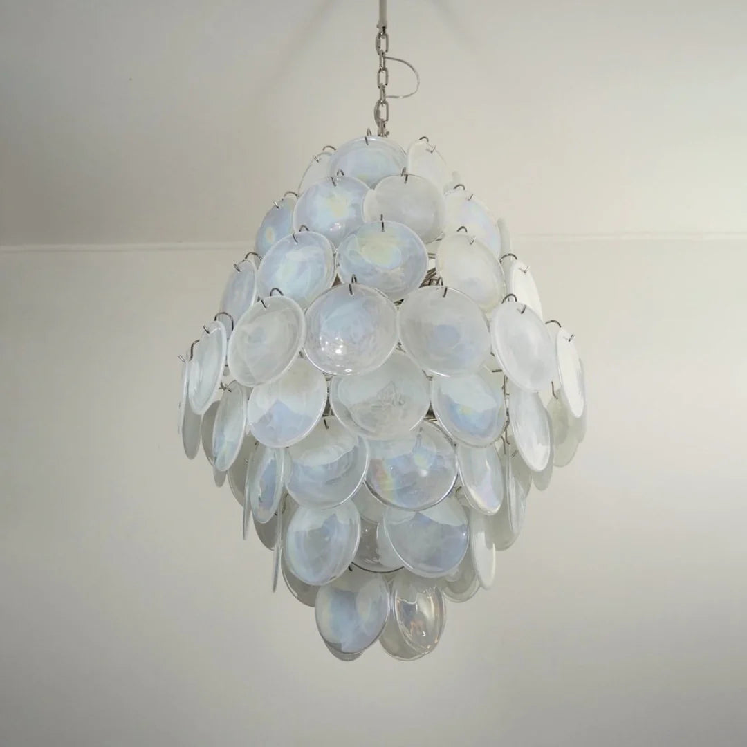 Huge Vintage Murano White Disks Chandelier - Nuvé