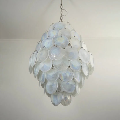 Huge Vintage Murano White Disks Chandelier - Nuvé