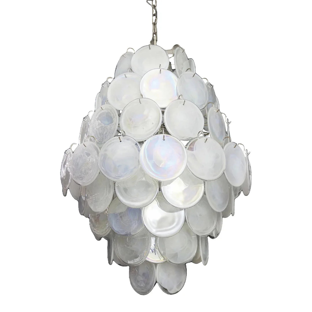 Huge Vintage Murano White Disks Chandelier - Nuvé