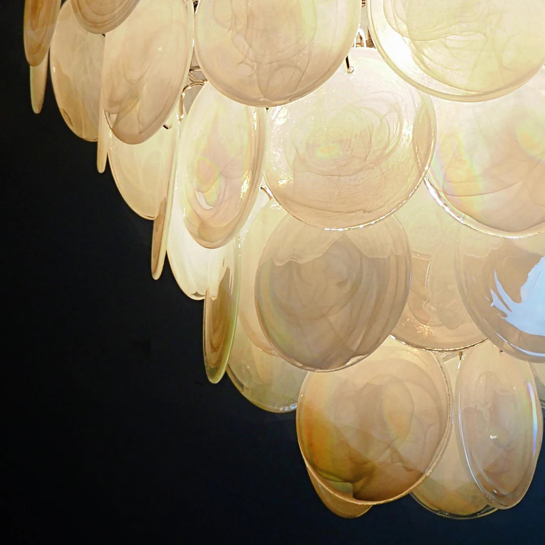 Huge Vintage Murano White Disks Chandelier - Nuvé
