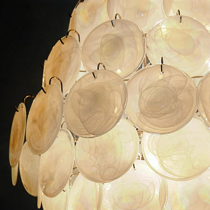 Huge Vintage Murano White Disks Chandelier - Nuvé