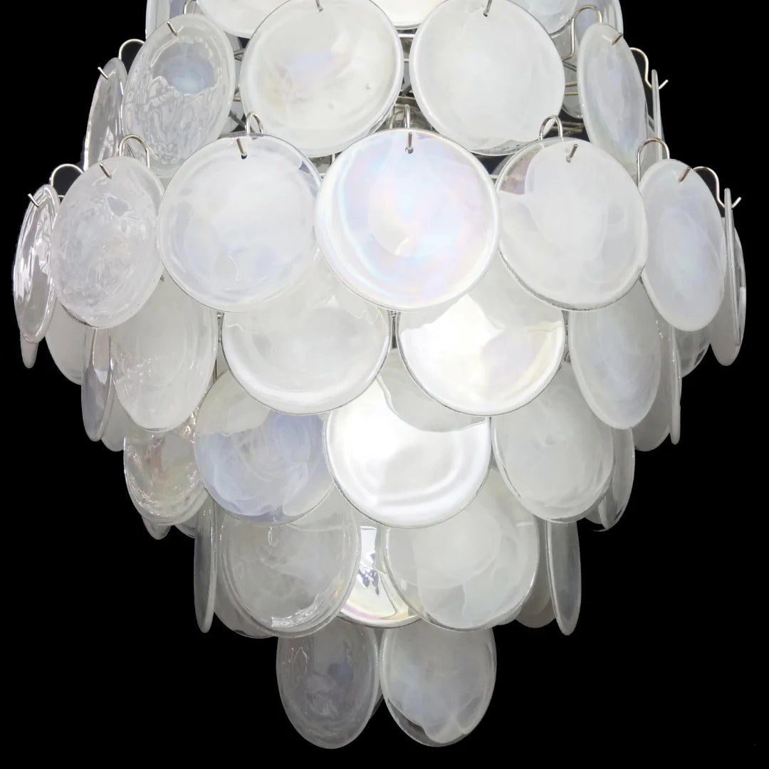 Huge Vintage Murano White Disks Chandelier - Nuvé