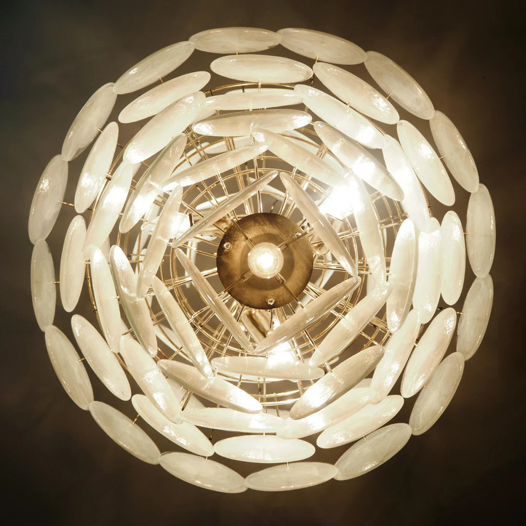 Huge Vintage Murano White Disks Chandelier - Nuvé