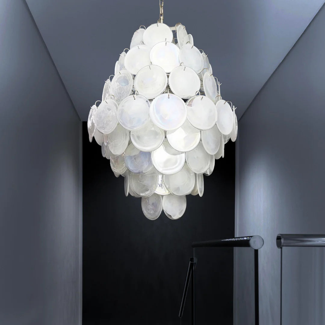 Huge Vintage Murano White Disks Chandelier - Nuvé