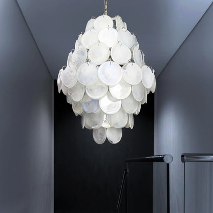 Huge Vintage Murano White Disks Chandelier - Nuvé