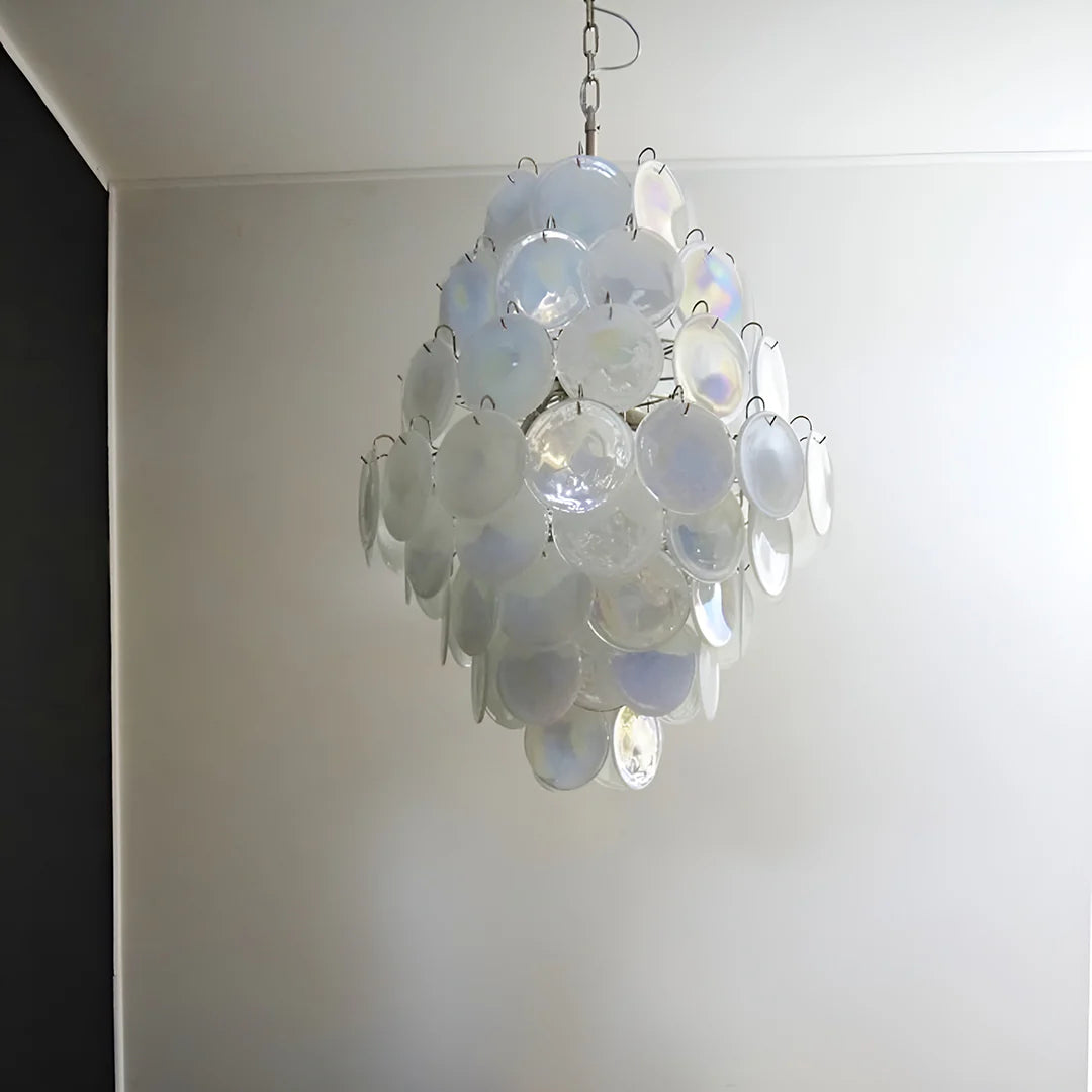 Huge Vintage Murano White Disks Chandelier - Nuvé