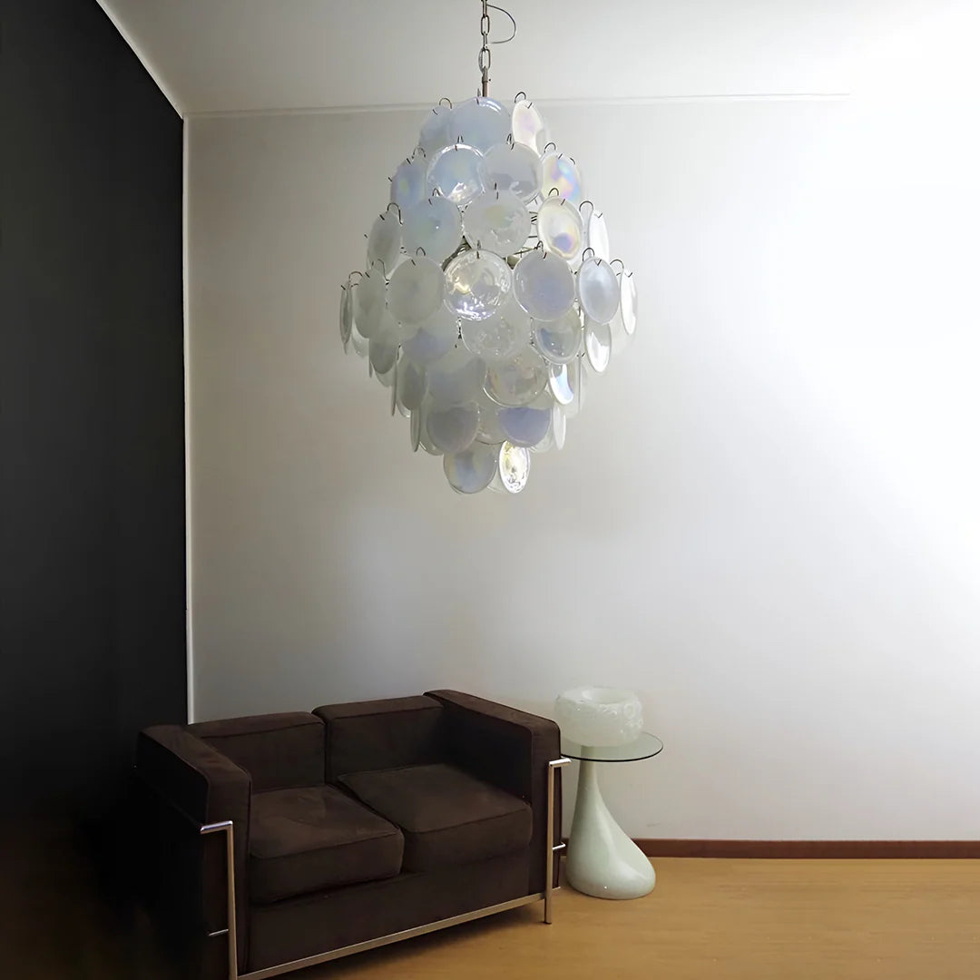 Huge Vintage Murano White Disks Chandelier - Nuvé