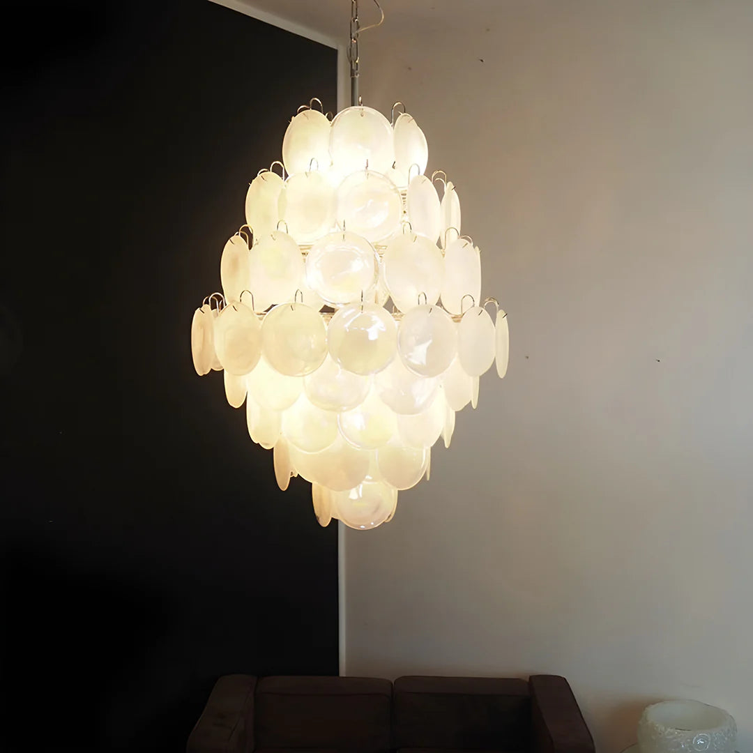 Huge Vintage Murano White Disks Chandelier - Nuvé