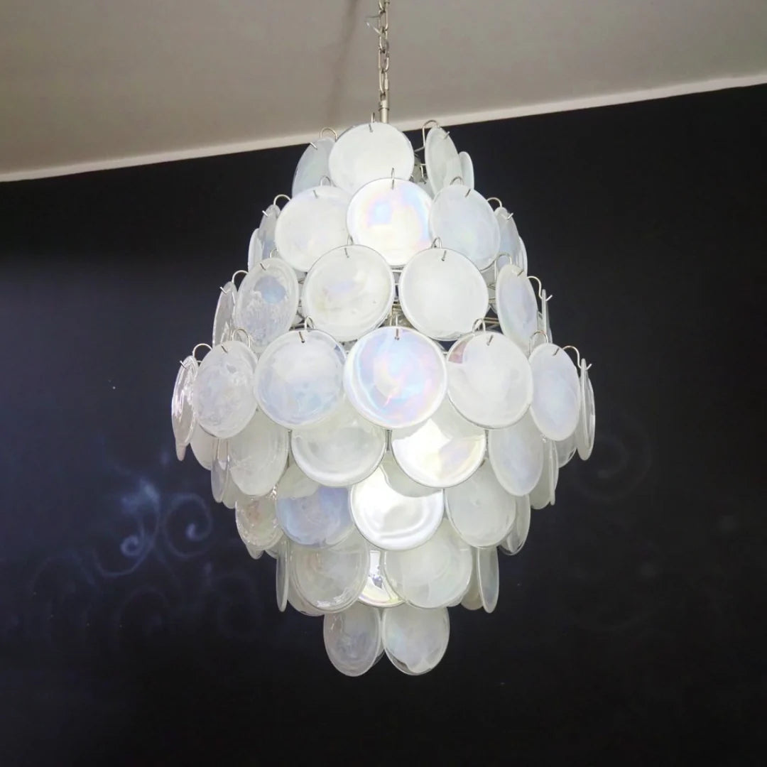 Huge Vintage Murano White Disks Chandelier - Nuvé