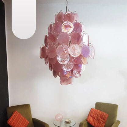 Huge Vintage Murano Pink Disks Chandelier - Nuvé