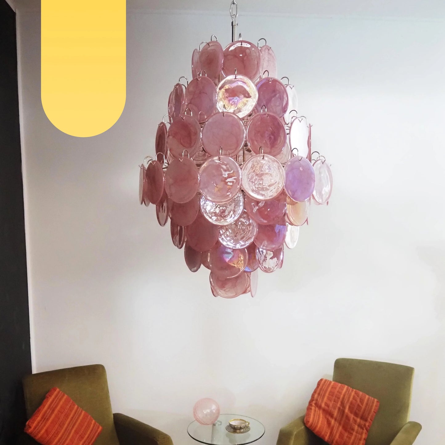 Huge Vintage Murano Pink Disks Chandelier - Nuvé