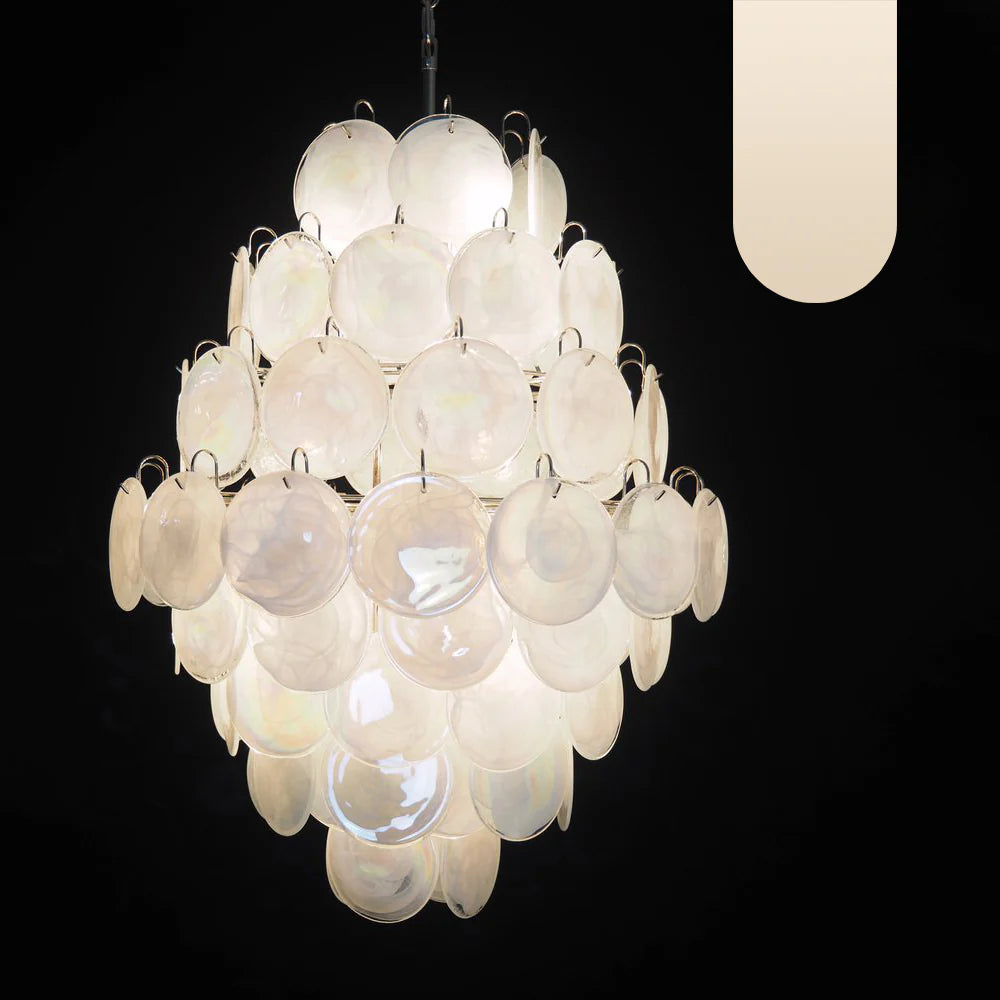 Huge Vintage Murano White Disks Chandelier - Nuvé