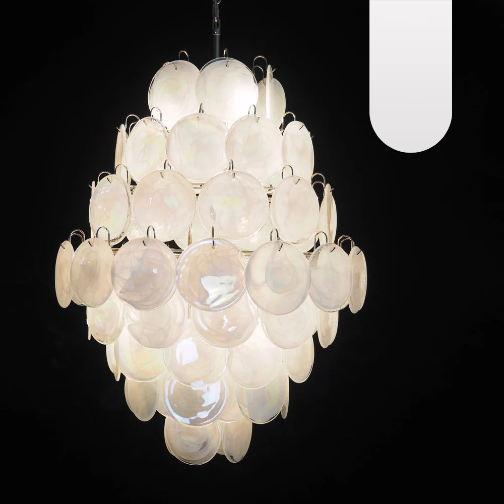 Huge Vintage Murano White Disks Chandelier - Nuvé