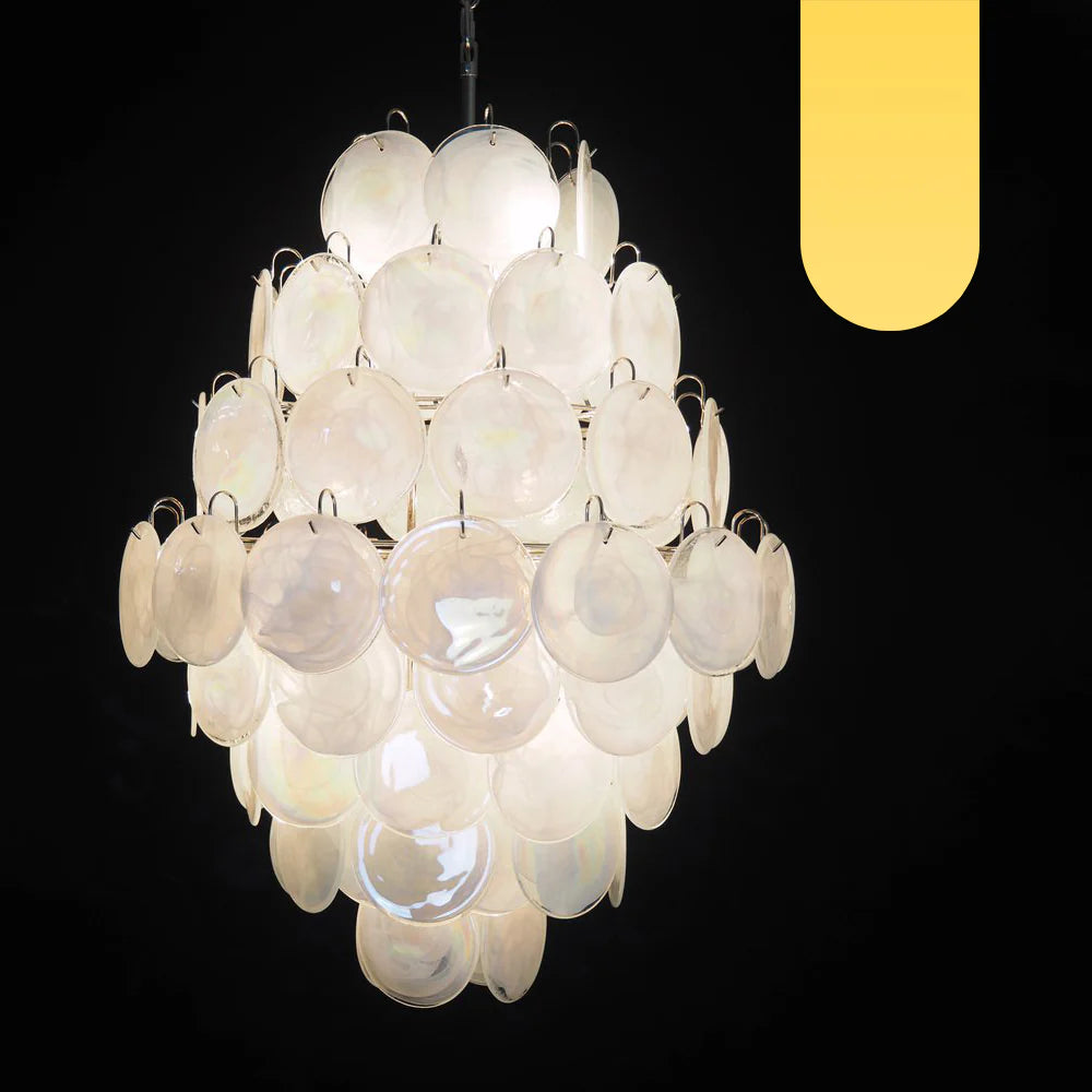 Huge Vintage Murano White Disks Chandelier - Nuvé