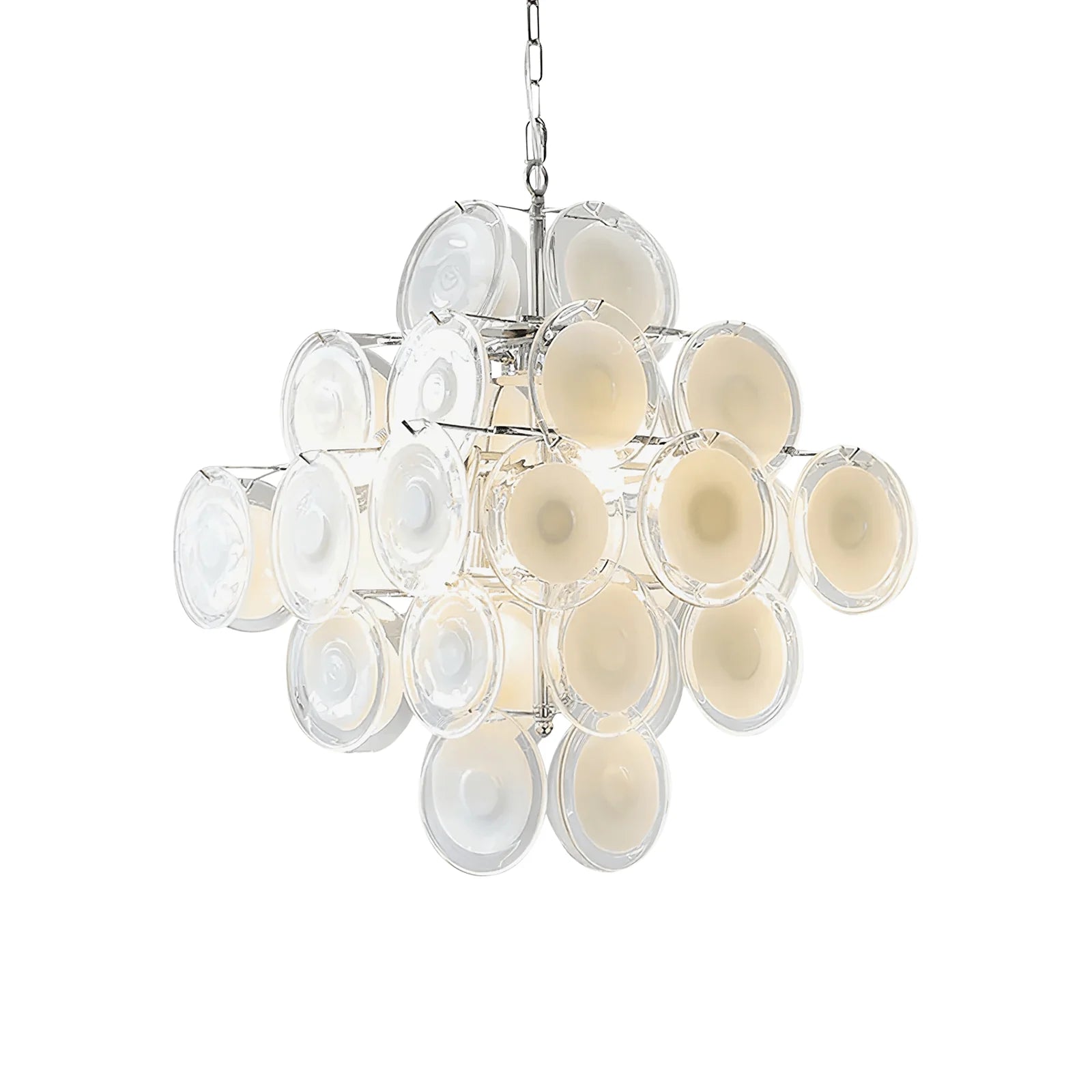 Murano Disc White Clear Glass Chandelier - Nuvé
