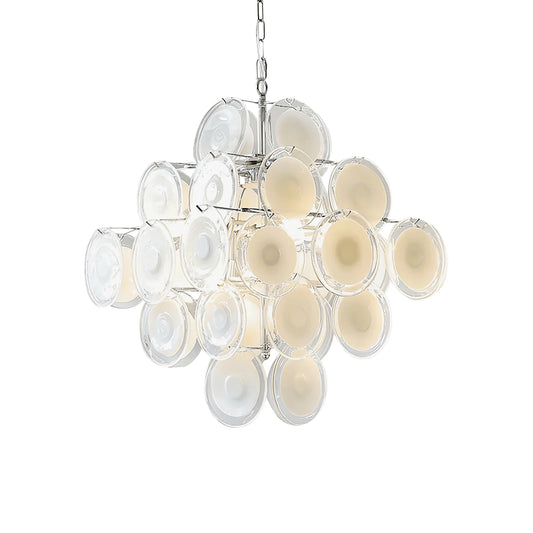 Murano Disc White Clear Glass Chandelier - Nuvé