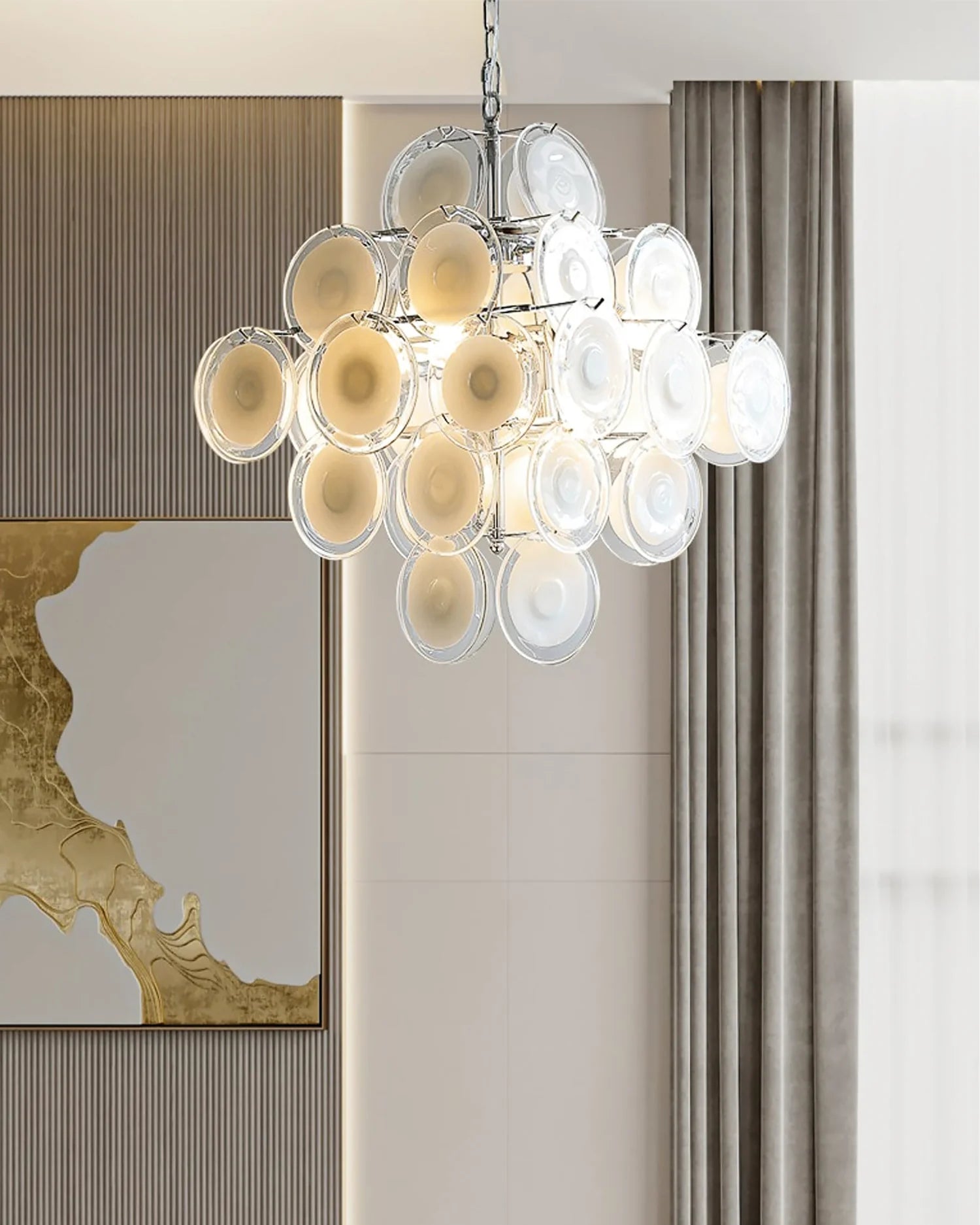 Murano Disc White Clear Glass Chandelier - Nuvé