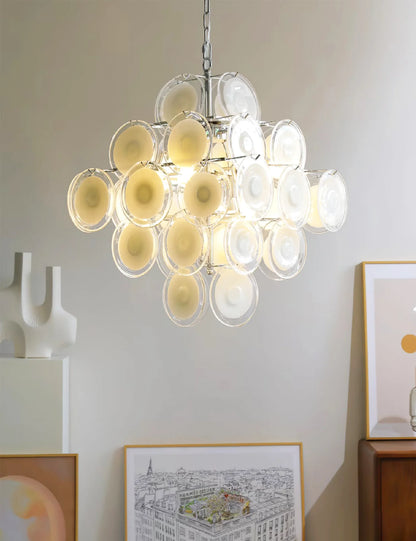 Murano Disc White Clear Glass Chandelier - Nuvé