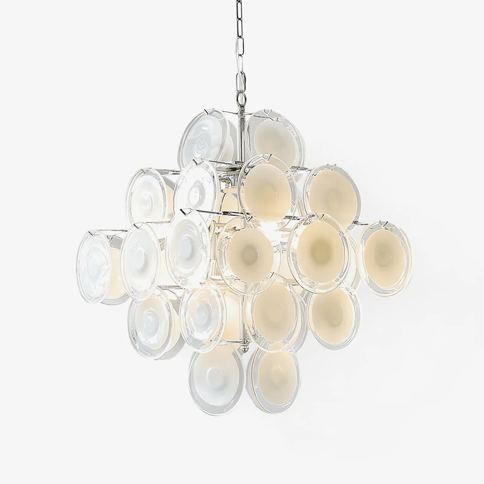 Murano Disc White Clear Glass Chandelier - Nuvé