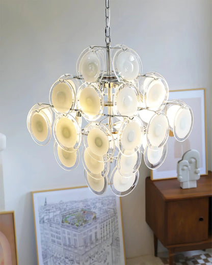 Murano Disc White Clear Glass Chandelier - Nuvé