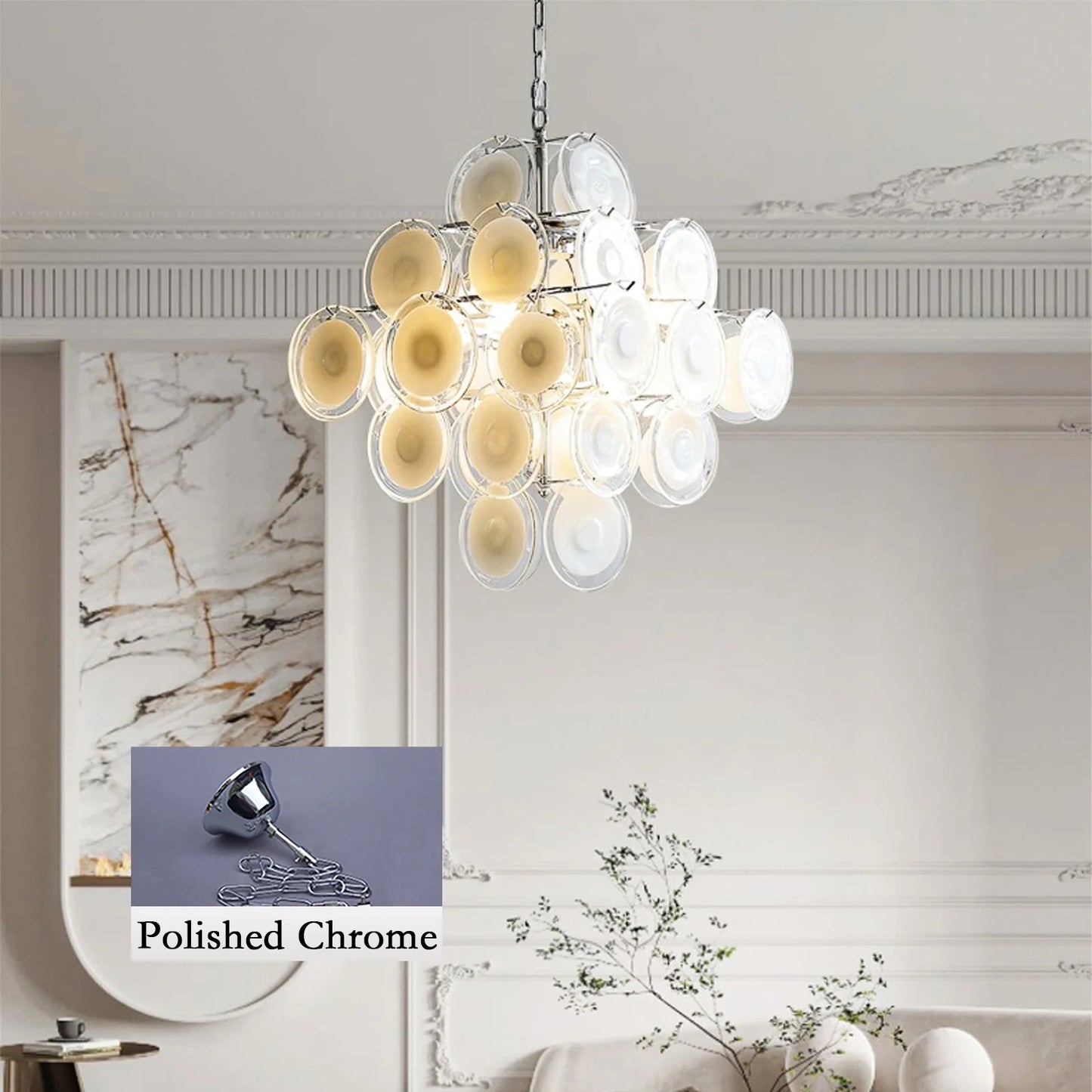 Murano Disc White Clear Glass Chandelier - Nuvé
